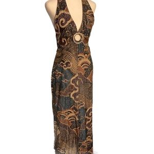 Vintage 60s halter neck keyhole metallic dress
